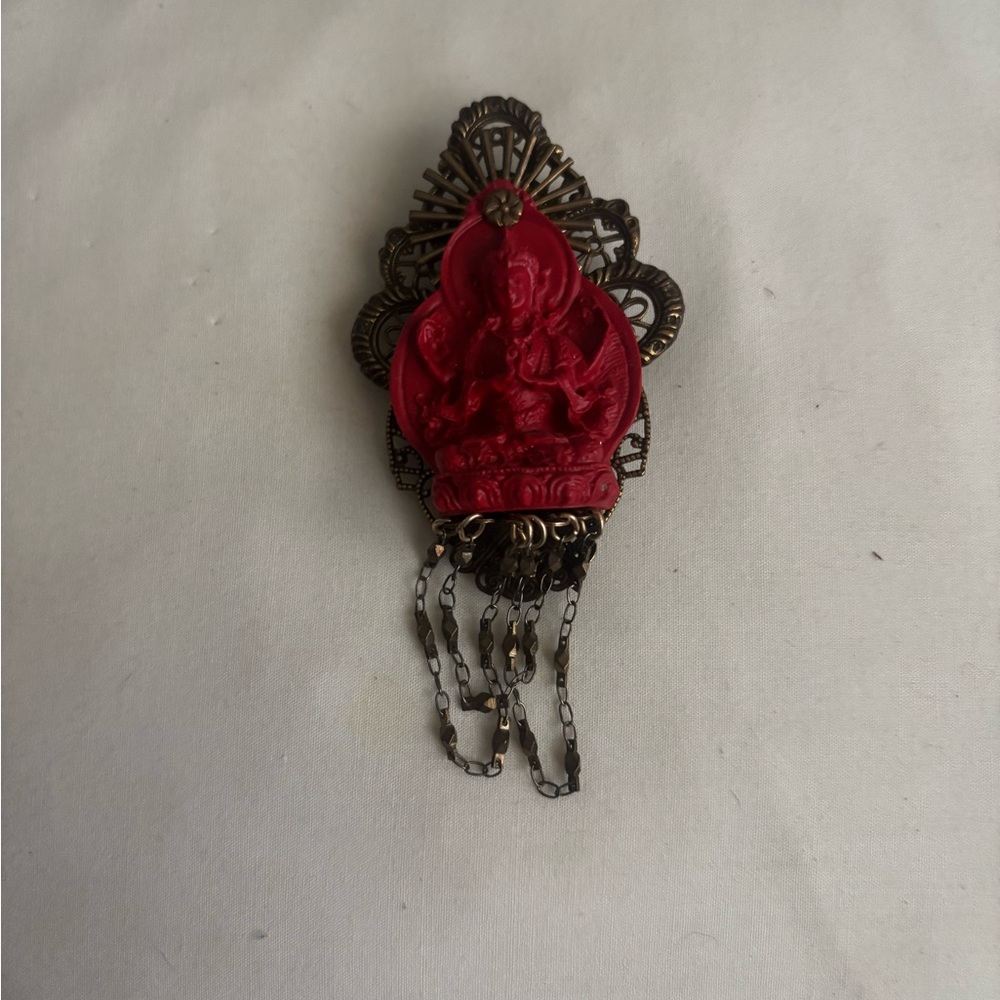 Vintage cinnabar and Gold Pendant